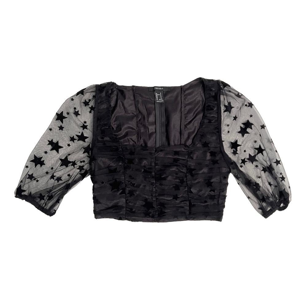 Forever 21 Star Print Mesh Crop Top